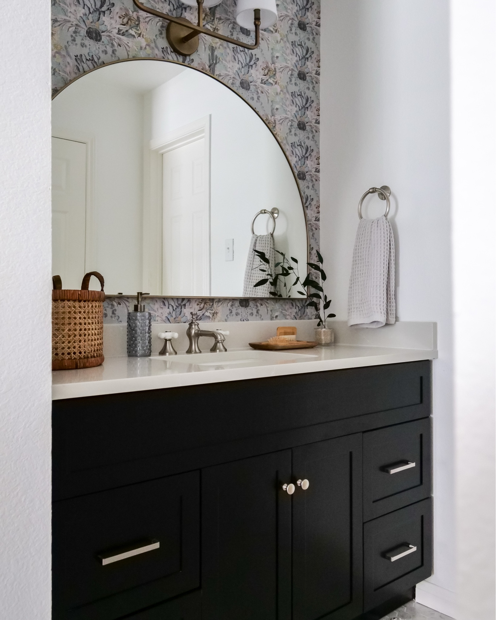 It’s been a little while since I shared my sweet little girl’s bathroom makeover. I still love it! (And I think she does, too!) The only thing I’d change if I did it again would be to wallpaper the entire space instead of just one wall… perhaps a project for another day…? 

The faucet linked is the correct model - but the color we have is polished nickel. The wallpaper is Milton & King  - Cactus Wallpaper (Simcox) in color “Gris”  🤍

#LTKSpringSale #LTKFamily #LTKHome