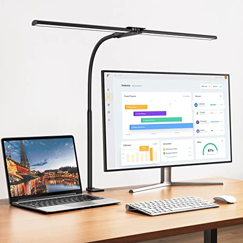 EppieBasic LED Desk lamp,Double Head Architect Desk Lamps for Home Office,Extra Bright Workbench Office Lighting,Eye Protection Modern Desk Light for Monitor Studio Working Reading 1200LM | Amazon (US)