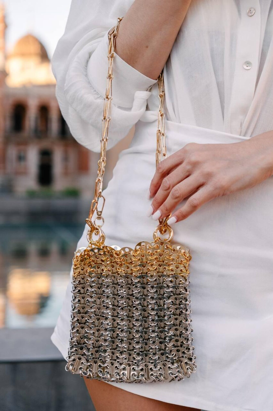 Metal Disc Silver and Gold Bag, Small Shoulder Bag, Unique Evening Bag, Valentines Day Gift, Top ... | Etsy (US)