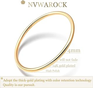 4mm 14K Gold Plated Bracelet | Glossy Stackable Minimalism Bangle Bracelet for Women | Solid Plai... | Amazon (US)
