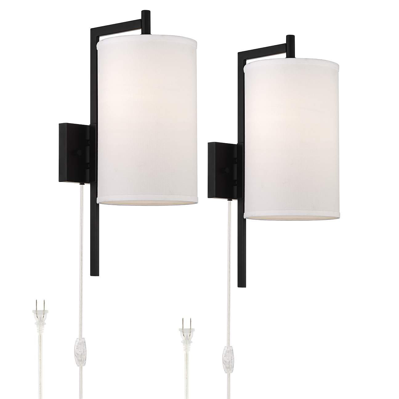 Possini Euro Bixby Modern Drum Plug-In Wall Lamps Set of 2 | Lamps Plus