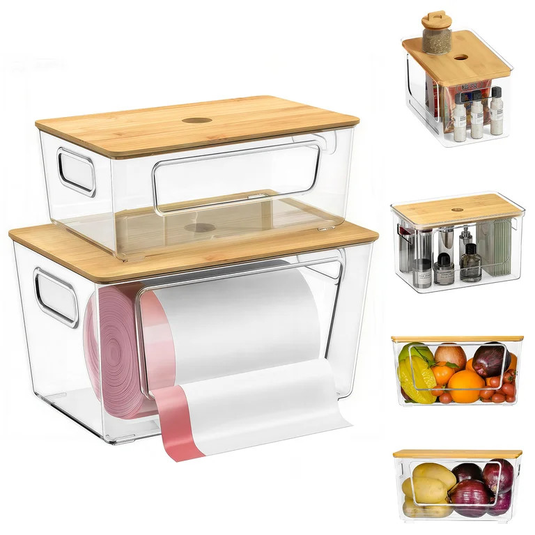 Enroslu 2 Pack Trash Bag Holder with Bamboo Lid, Large Trash Bag Holder and Garbage Bag Dispenser... | Walmart (US)