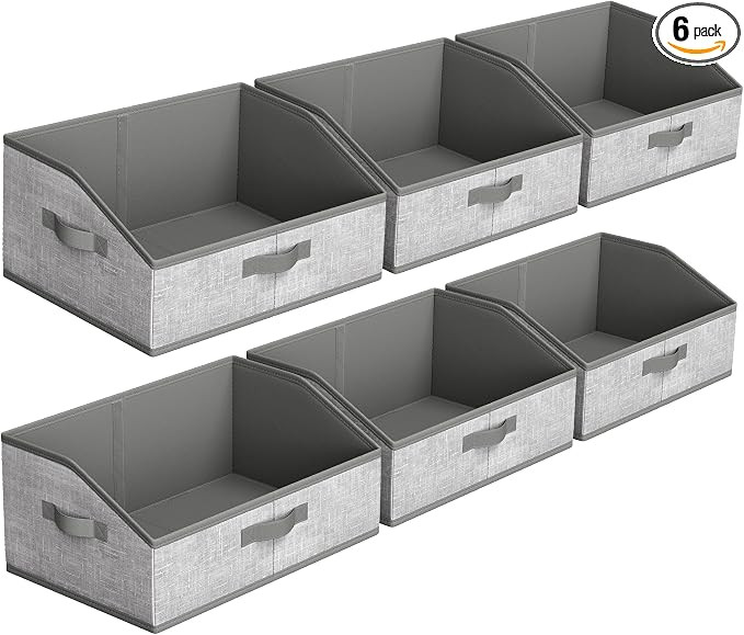 SONGMICS Set of 6 Storage Baskets, Foldable Storage Bins with Removable Dividers, Fabric Boxes, 1... | Amazon (US)