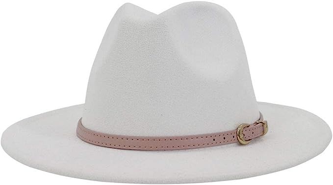 Lisianthus Women White Fedora Wide Brim Panama Hats with Color Belt Buckle | Amazon (US)