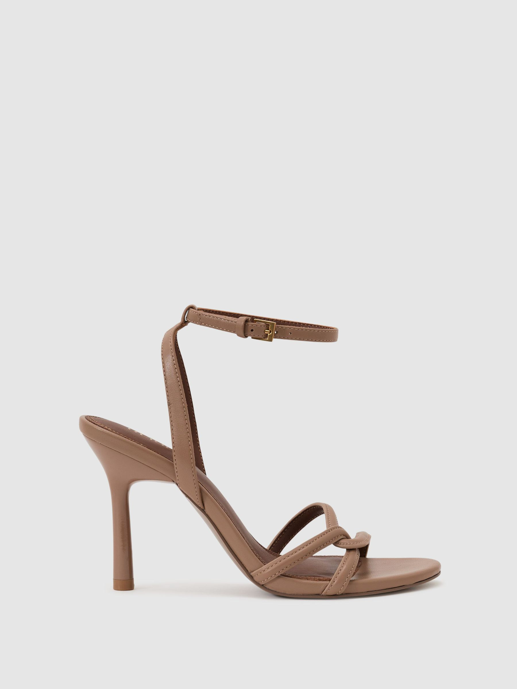Reiss Leather Link Strap Stiletto Sandals in Neutral - REISS | Reiss UK