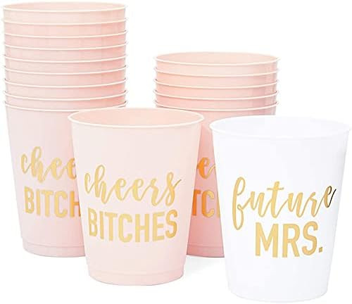 Reusable Bachelorette Party Tumblers, Bridal Shower Cups (Pink and White, 16 Pk) | Amazon (US)