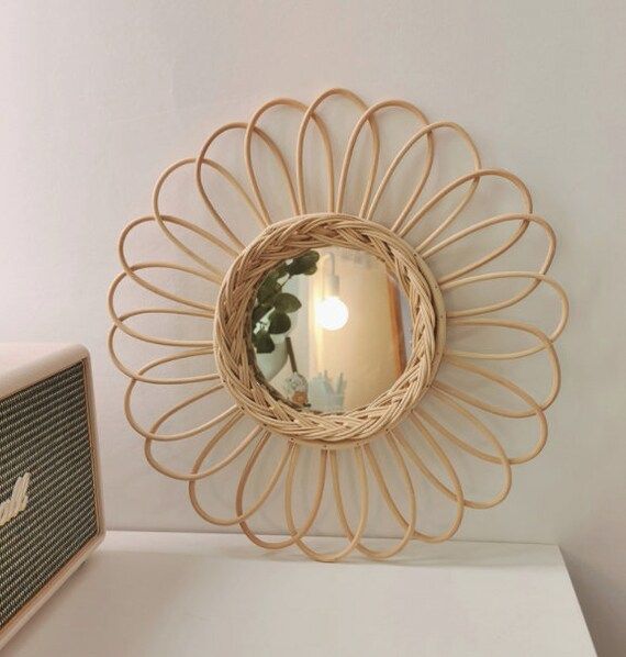 Rattan Wall Mirror, Sun Flower Mirror, Handmade Woven Mirror, Boho Hanging Decor | Etsy (US)