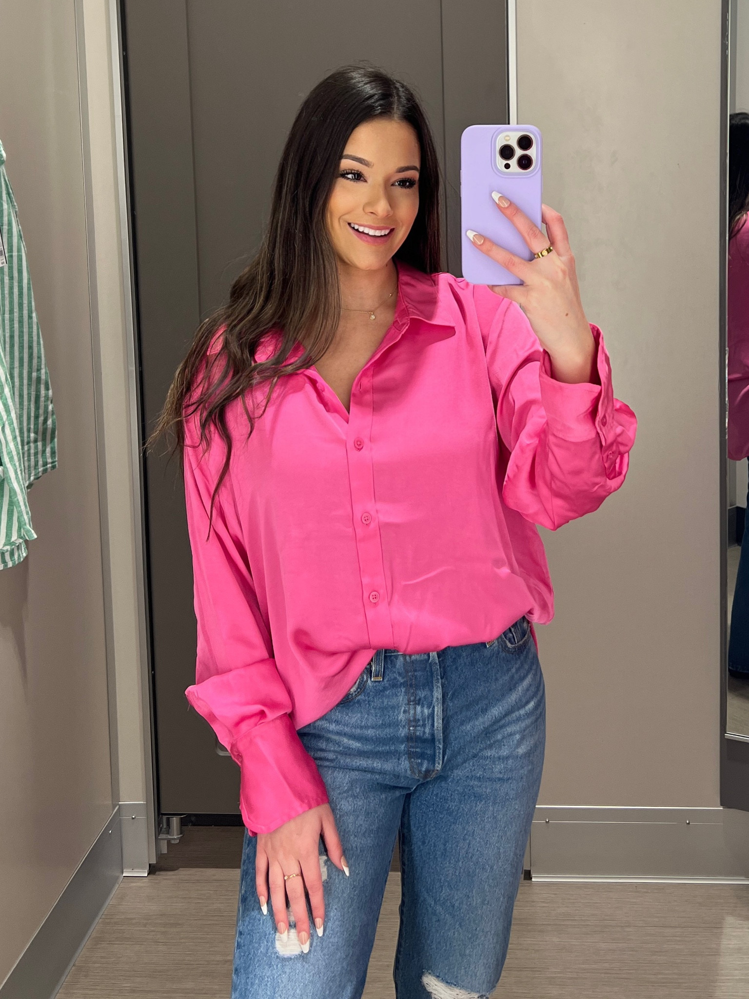 This is your sign to add a pink satin shirt to your wardrobe 💖💖💖 | satin shirt | ootd | pink shirt | long sleeve shirt | hot pink shirt | outfit inspo | outfit idea | vday | Valentine’s Day outfit | spring outfit | spring top | spring shirt | summer shirt | target | target fashion | target spring finds | vacation outfit | vacation top | summer top | 

#LTKFind #LTKstyletip #LTKfit
