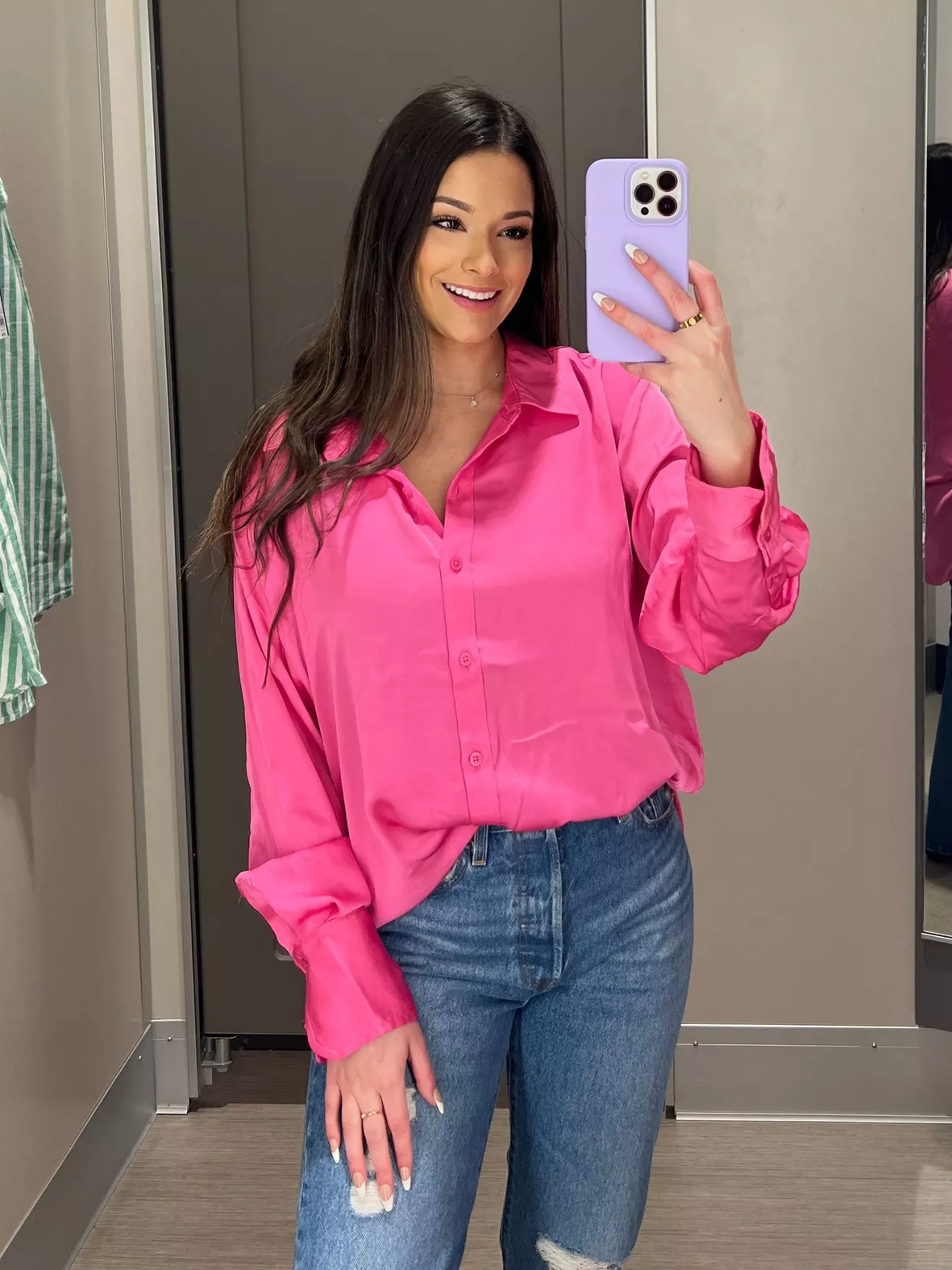 Women's Long Sleeve Oversized Satin Button-Down Shirt - A New Day