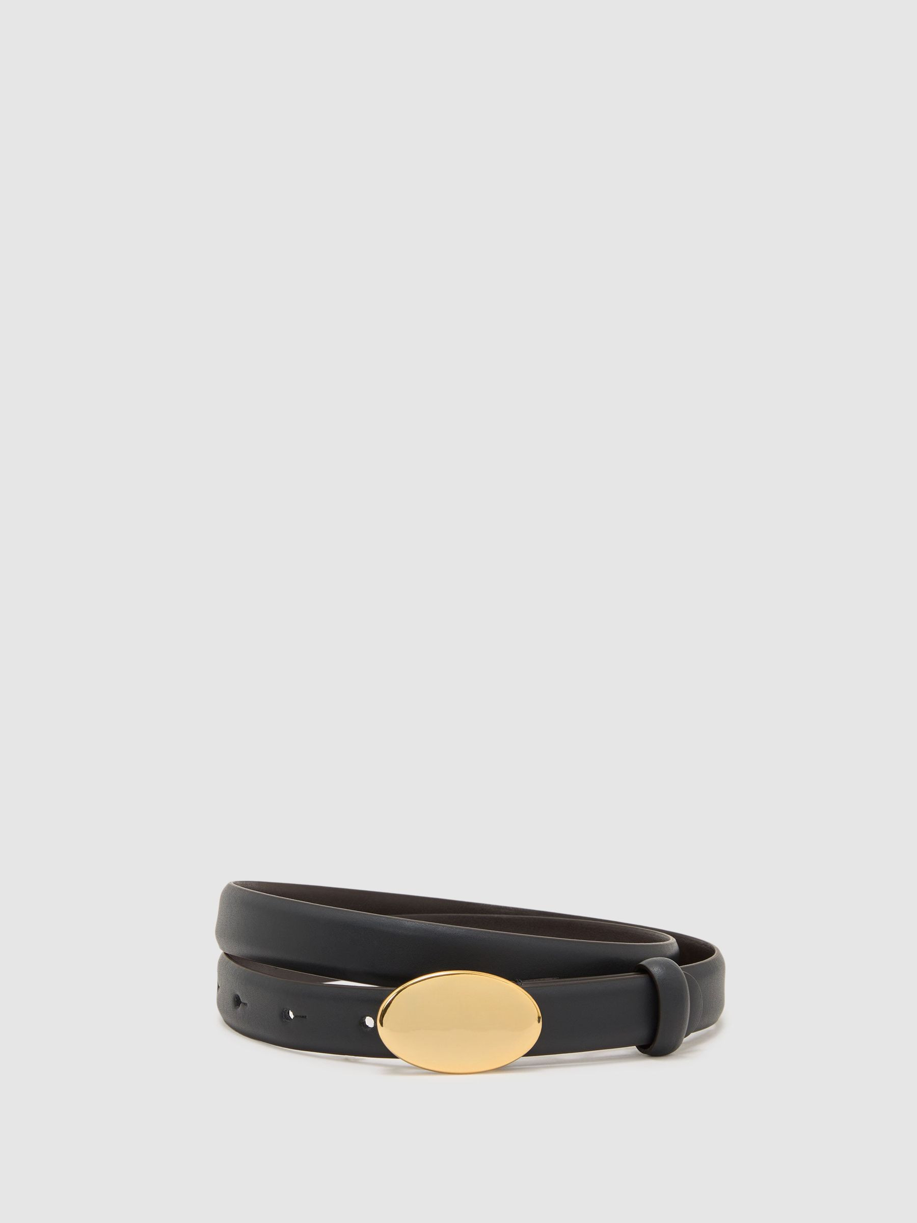 Reiss Leather Oval-Buckle Belt in Navy - REISS | Reiss UK