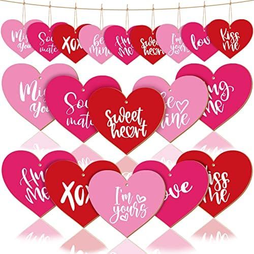 Whaline 36Pcs Valentine's Day Wooden Hanging Ornaments 9 Design Red Pink Heart Shaped Wooden Deco... | Amazon (US)