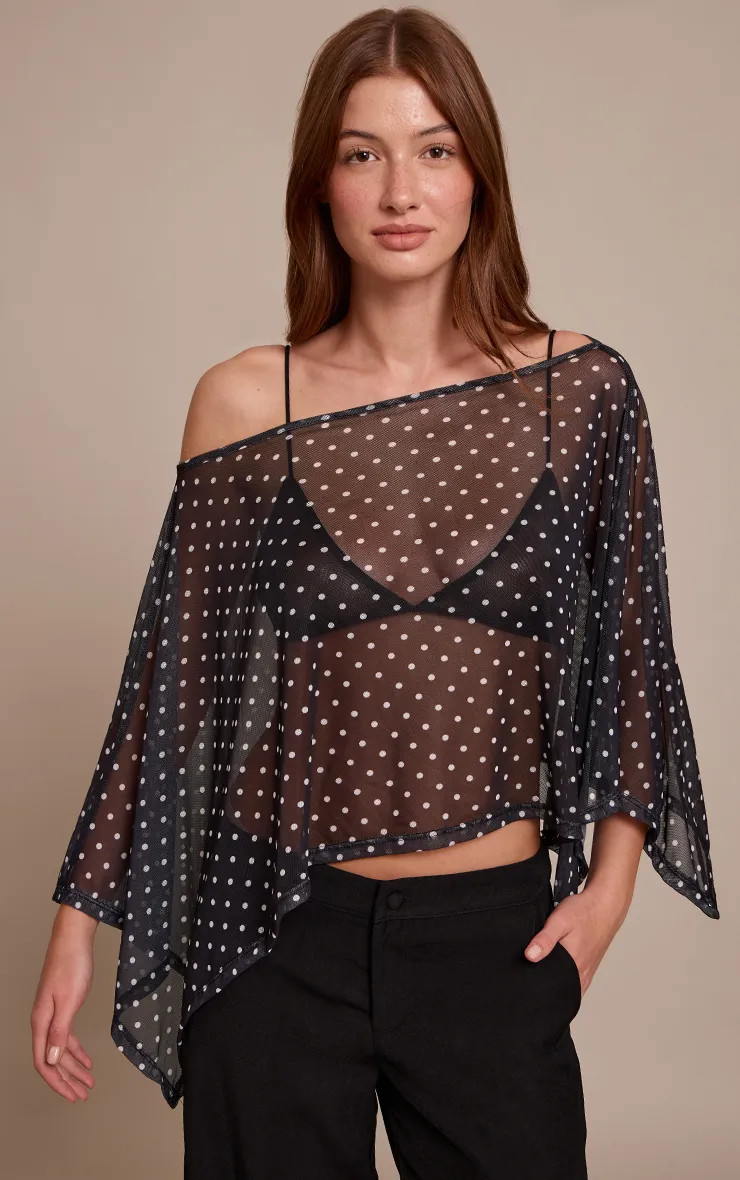 Black Mesh Polka Dot Cape | PrettyLittleThing UK