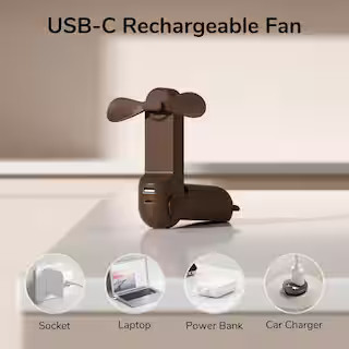 JISULIFE 5 in. Personal Fan in Brown with 2000mAh Battery F8 - The Home Depot | The Home Depot
