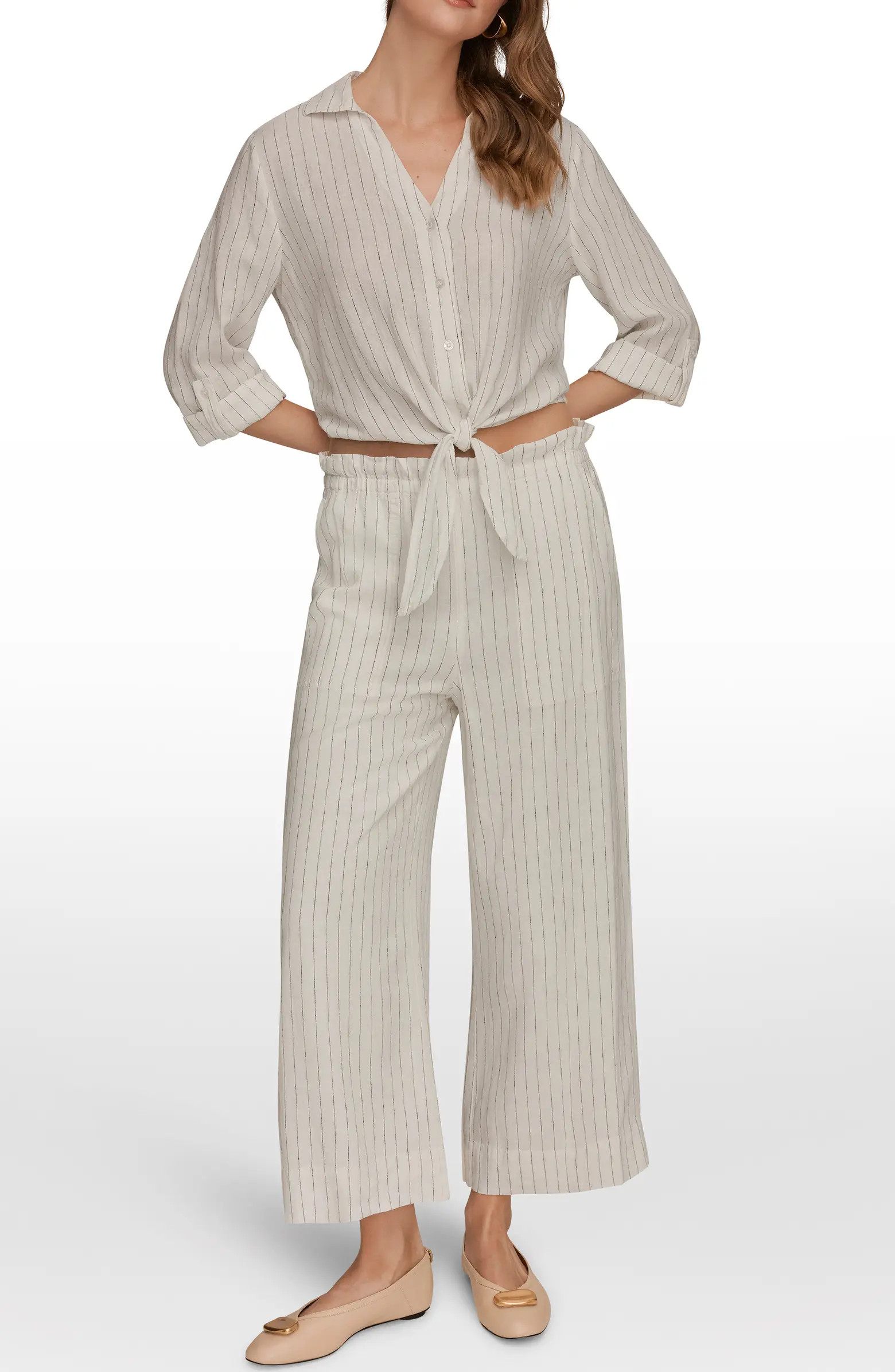 Stripe Paperbag Waist Linen Blend Pants | Nordstrom