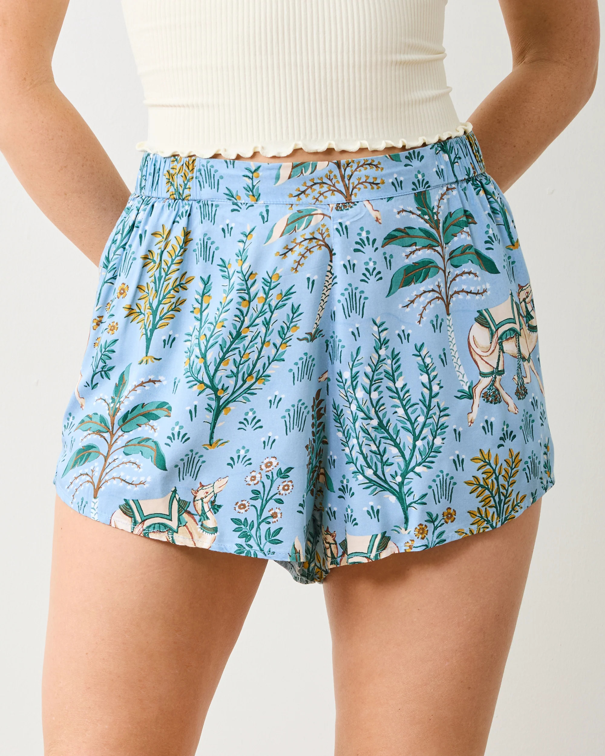 Camel's Courtyard - Eco Satin Sweet Dreams Shorts - Slate Blue | Printfresh