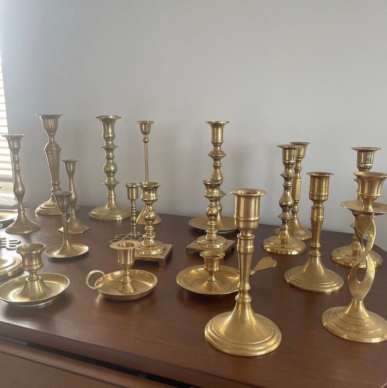10 Vintage Brass Candlesticks Assorted Set Gold Boho Wedding - Etsy | Etsy (US)