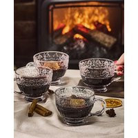 Set of 4 Vintage Style Embossed Footed Glass Mulled Wine Mugs | Debenhams UK