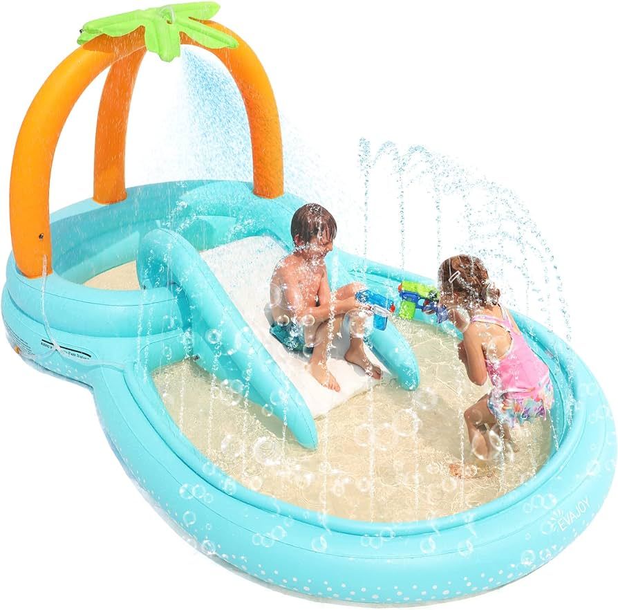 Kiddie Pool, Evajoy Inflatable Play Center Kids Pool with Slide, Water Sprayers Thickened Wear-Re... | Amazon (US)