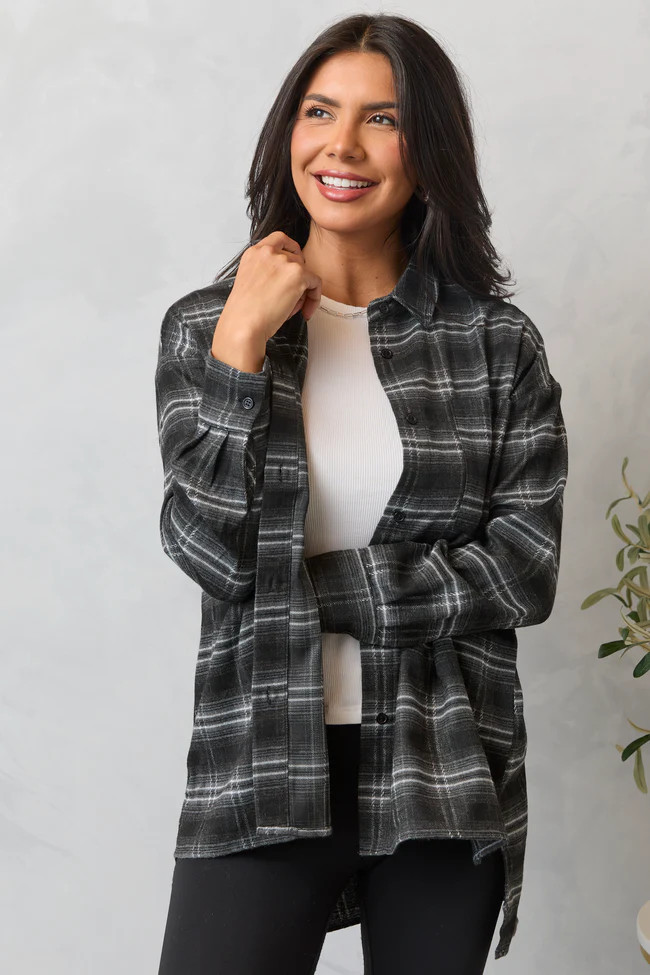 Autumn Black Plaid Flannel Top | Pink Lily