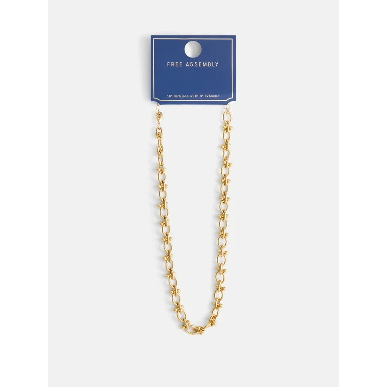 Free Assembly Women's Goldtone Statement Chain Necklace, 16" + 3" Extender | Walmart (US)