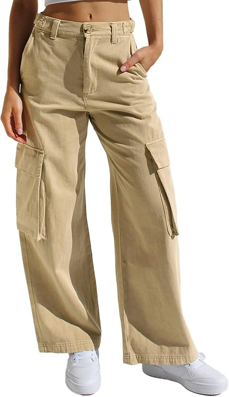 EVALESS Cargo Pants Women Casual Loose High Waisted Straight Leg Baggy Pants Trousers with Pocket... | Amazon (US)