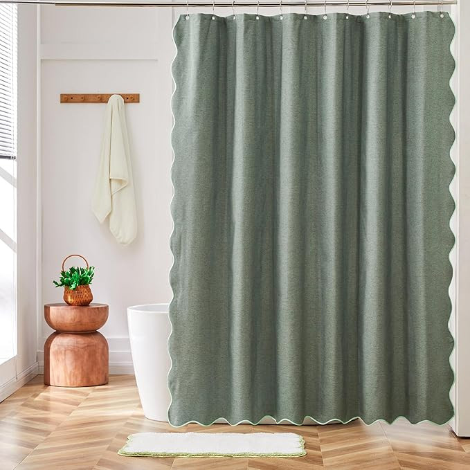 Sage Green Scalloped Shower Curtain, Cute Modern Preppy Boho Farmhouse Shower Curtains for Bathro... | Amazon (US)