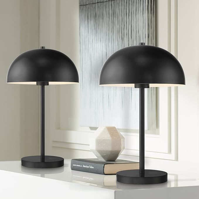 Rhys Modern Mid Century Mushroom Accent Table Lamps 19 1/2" High Set of 2 Black Metal Dome Shade ... | Amazon (US)