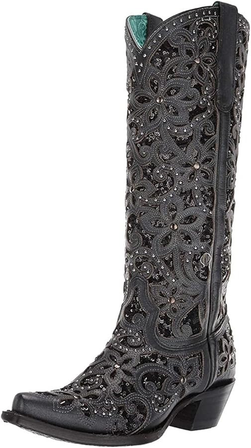 Corral Boots Womens Floral Studded Rhinestones Sequins Tooled Inlay Snip Toe Casual Boots Knee Hi... | Amazon (US)