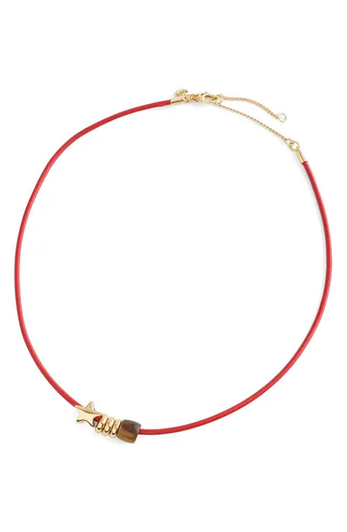 Madewell Semiprecious Charm Leather Choker Necklace in Cherry at Nordstrom | Nordstrom