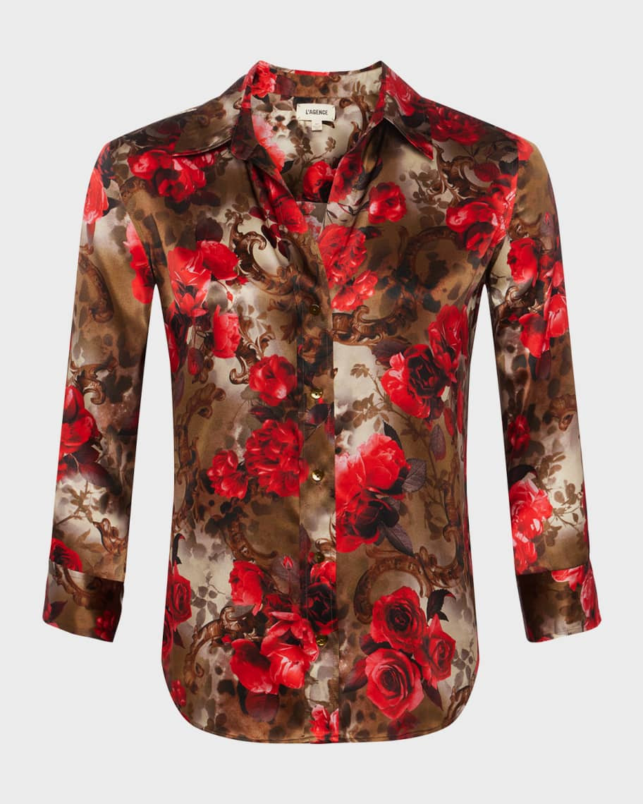 L'Agence Floral Cheetah Dani Silk Blouse | Neiman Marcus