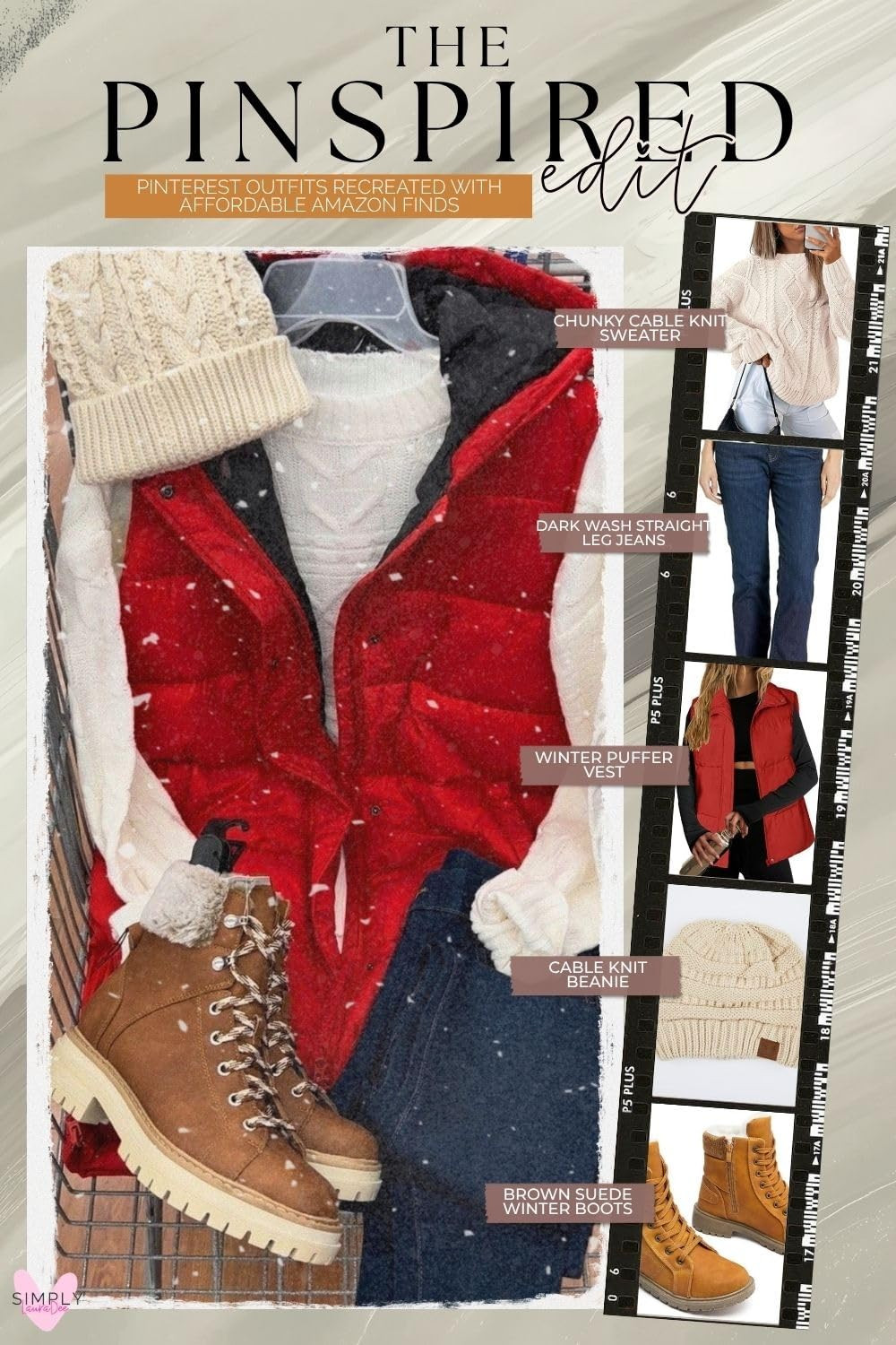Cozy winter outfit idea with easy Amazon fashion finds ❄️ Recreate this Pinterest-inspired cold weather look with a chunky cable knit sweater, dark wash straight leg jeans, red puffer vest, cable knit beanie and brown winter boots. Such a cute casual winter outfit for everyday wear, school drop-off, errands, weekend plans, snowy days and winter travel. I love the mix of cozy neutrals with the pop of red for an easy put-together winter look.

#WinterOutfit #WinterFashion #AmazonFashion #AmazonFinds #CasualWinterOutfit #CozyOutfit #WinterStyle #ColdWeatherOutfit #MomStyle #CasualStyle #PufferVest #SweaterOutfit #WinterBoots #PinterestOutfit 

 #LTKootd #LTKOver40 #LTKMidsize