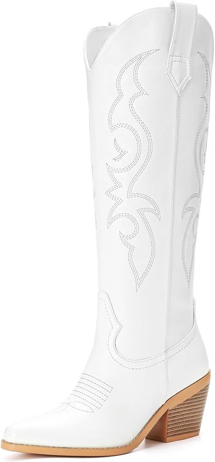 White Cowboy Boots for Women - Wide Calf Rhinestone Cowgirl Boots, Women Knee High Western Boots,... | Amazon (US)