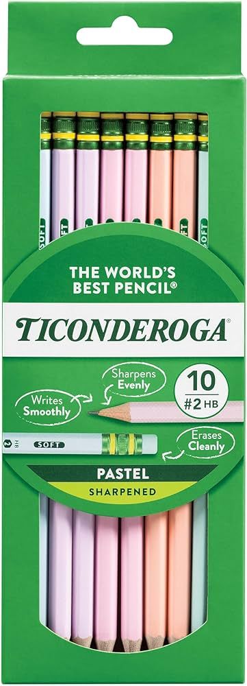 Ticonderoga® Pastel Pencils, 2 Soft, Assorted Colors, Pack Of 10 Pencils | Amazon (US)