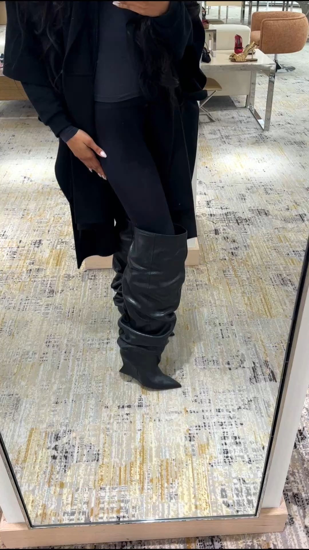 Balmain Wedge Thigh High Boots - they’re pretty true to size, they’re comfortable, and a bit narrow 🖤

#LTKStyleTip