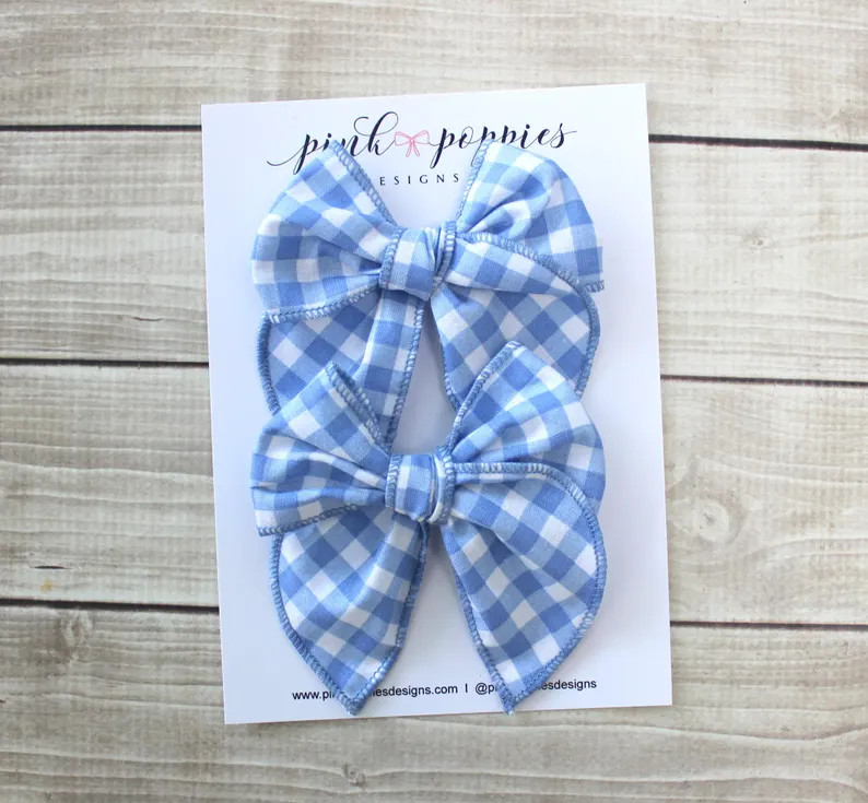 Blue Gingham Pigtail Bows, Plaid Pigtail Bows, Toddler Pigtail Bows, Blue Plaid Hair Clips, Blue ... | Etsy (US)