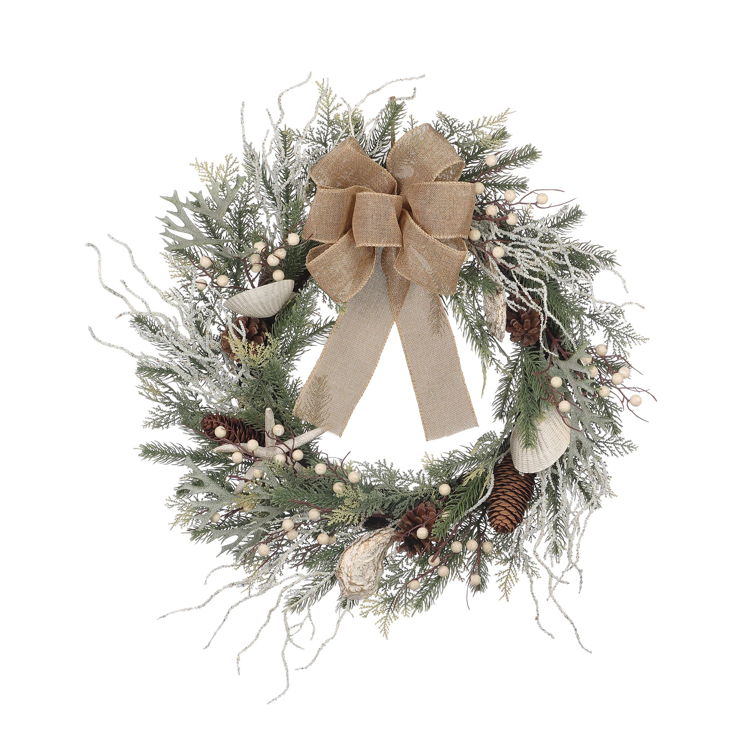 Holiday Living 22-in Indoor (non powered) white, brown, green,beige Artificial Christmas Wreath | LW20-PXJEA321R | Lowe's