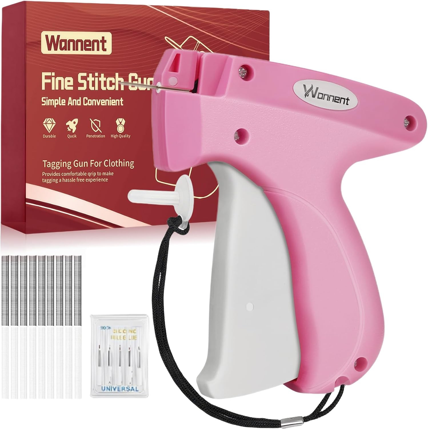 Stitch Gun for Clothes Stitchy Tagging Gun for Clothing Stitchy Quick Clothing Fixer -Includes 1,000 Black Fasteners & 1,000 White Fasteners & 6 Needles(HotPink+FloralWhite) | Amazon (US)