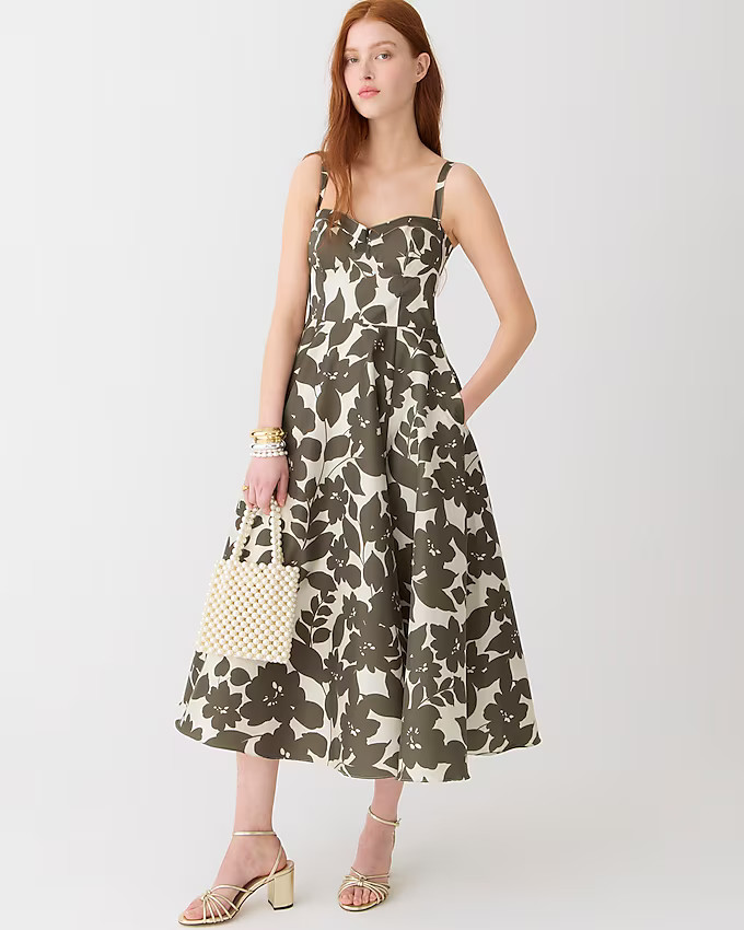 Sweetheart A-line midi dress in leafy floral stretch taffeta | J. Crew US