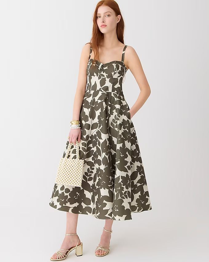 Sweetheart A-line midi dress in leafy floral stretch taffeta | J.Crew US