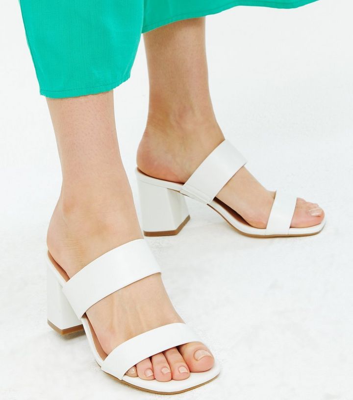 Wide Fit White Double Strap Block Heel Mules
						
						Add to Saved Items
						Remove from Sa... | New Look (UK)