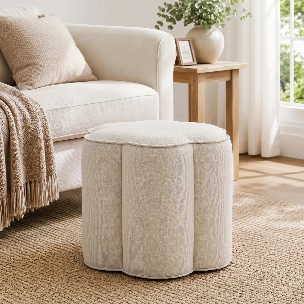 Thirza Petal-Shaped Upholstered Ottoman with Padded Top | Wayfair North America