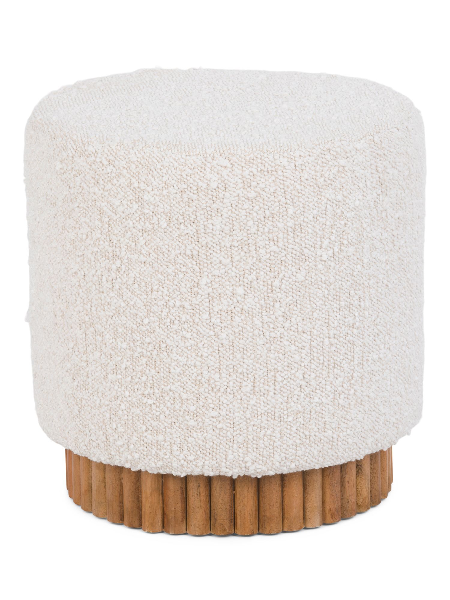 17.5in Boucle Ottoman With Reeded Base | Marshalls