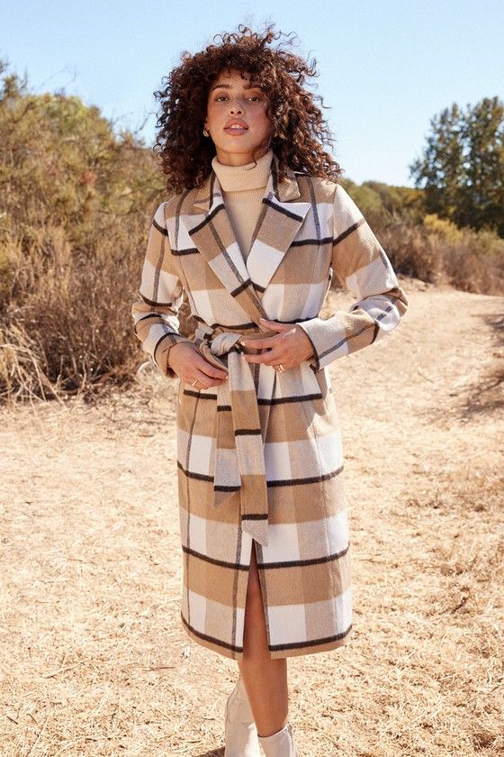 City Mornings Ivory and Beige Plaid Trench Coat | Lulus (US)