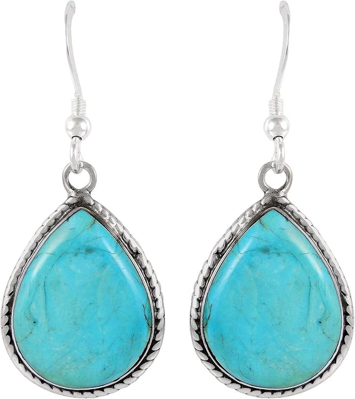 Turquoise Earrings Sterling Silver 925 Genuine Turquoise Jewelry (Select style) | Amazon (US)