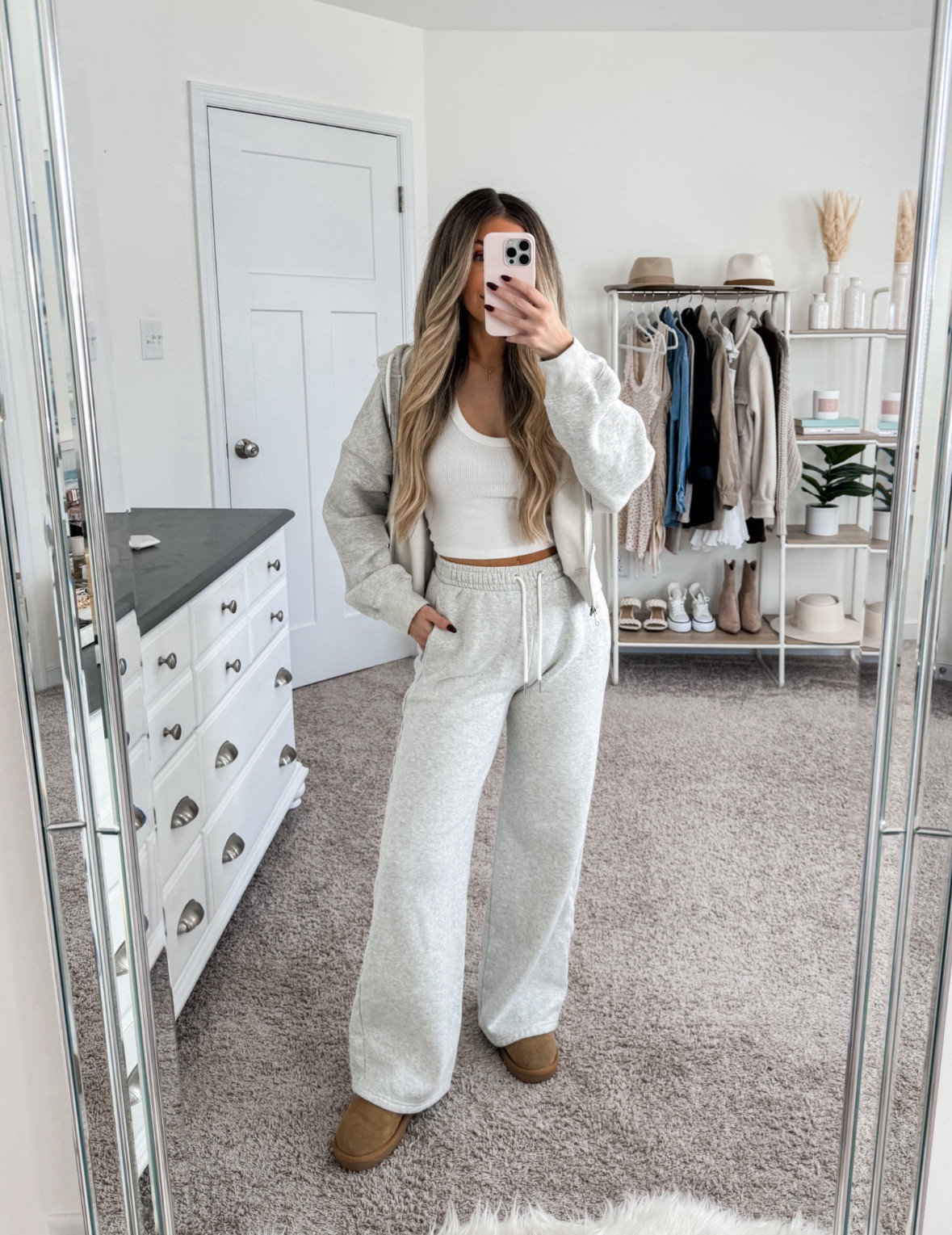 One of my all time favorite match f sets for lounging, errands, travel and everything in between —
Size xs in everything! My sweatpants are majorly on sale too!! 

Errands outfit 
Travel outfit
Fall outfit 
WFH outfit 
Work from home
Sweatpants 
Cozy outfit grey sweatpants 

#LTKSeasonal #LTKFindsUnder50 #LTKFindsUnder100