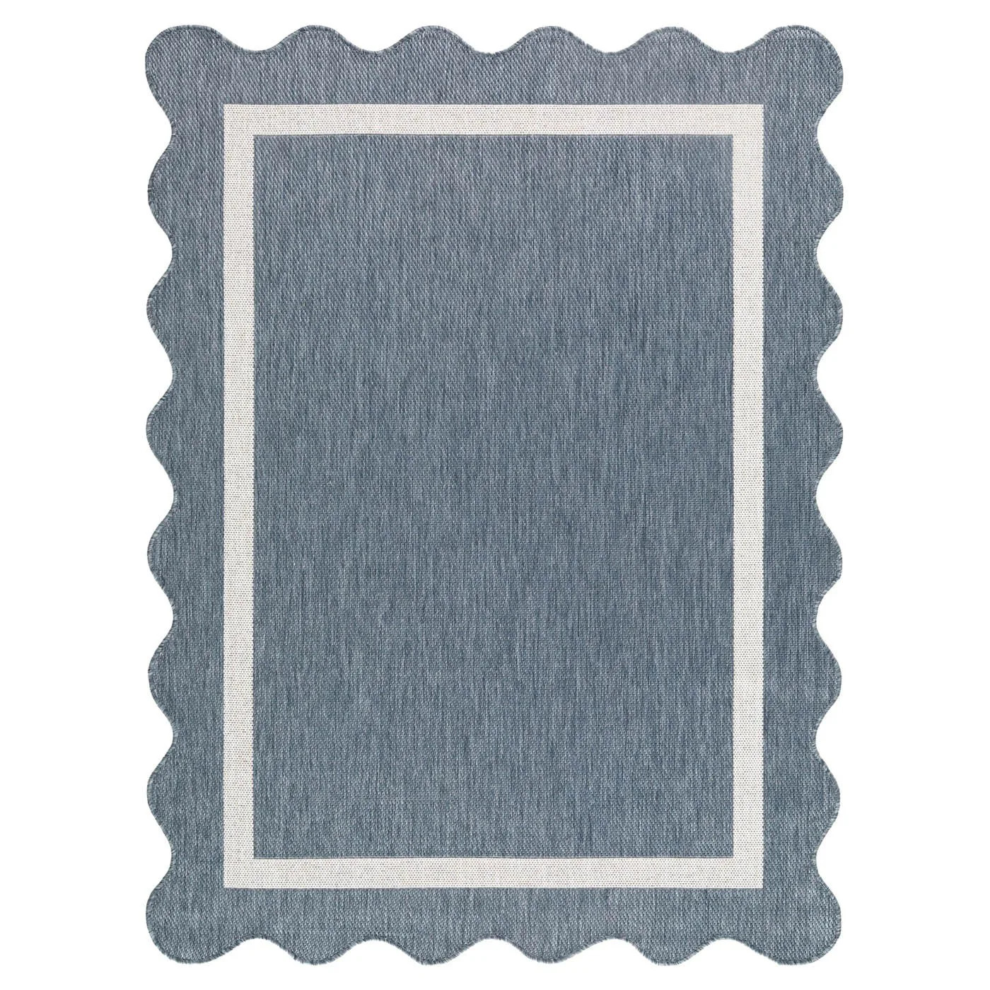 Salome Coastal Beach Blue Scalloped Indoor Outdoor Rug - 5'3"x7' | Kathy Kuo Home