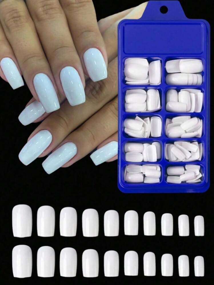 120Pcs Light White Press On Nails Short Medium Square Wearable Fake Nails Tips Full Cover False Nails Finger Decoration Office Daily Wear False Nails. Nail Supplies Nails | SHEIN