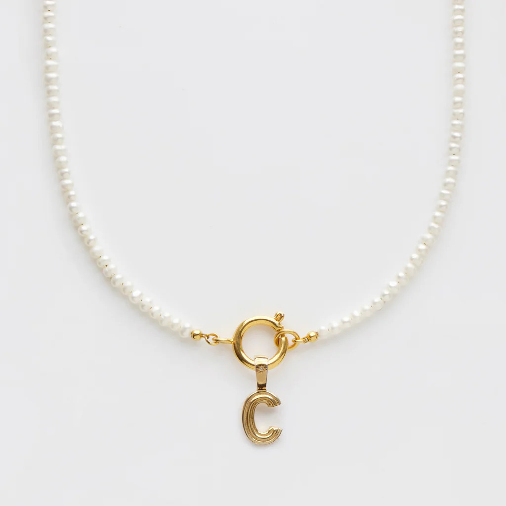 Make it Personal Diamond Star Set Chunky Initial Pendant with Pearl Necklace | Carrie Elizabeth
