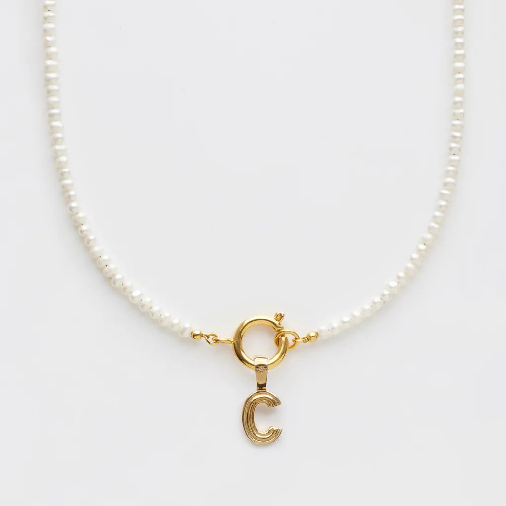 Make it Personal Diamond Star Set Chunky Initial Pendant with Pearl Necklace | Carrie Elizabeth