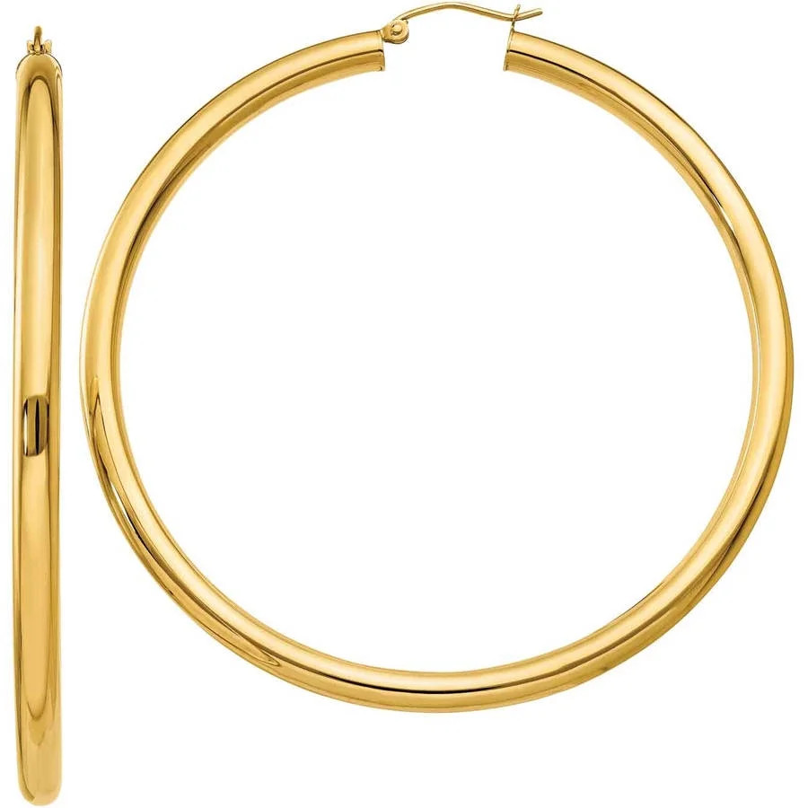 10kt Gold Polished 4mm x 65mm Tube Hoop Earrings | Walmart (US)